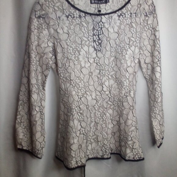 Allegra K Blouse S Long Sleeve Sheer Lace Floral White Black - Picture 15 of 16